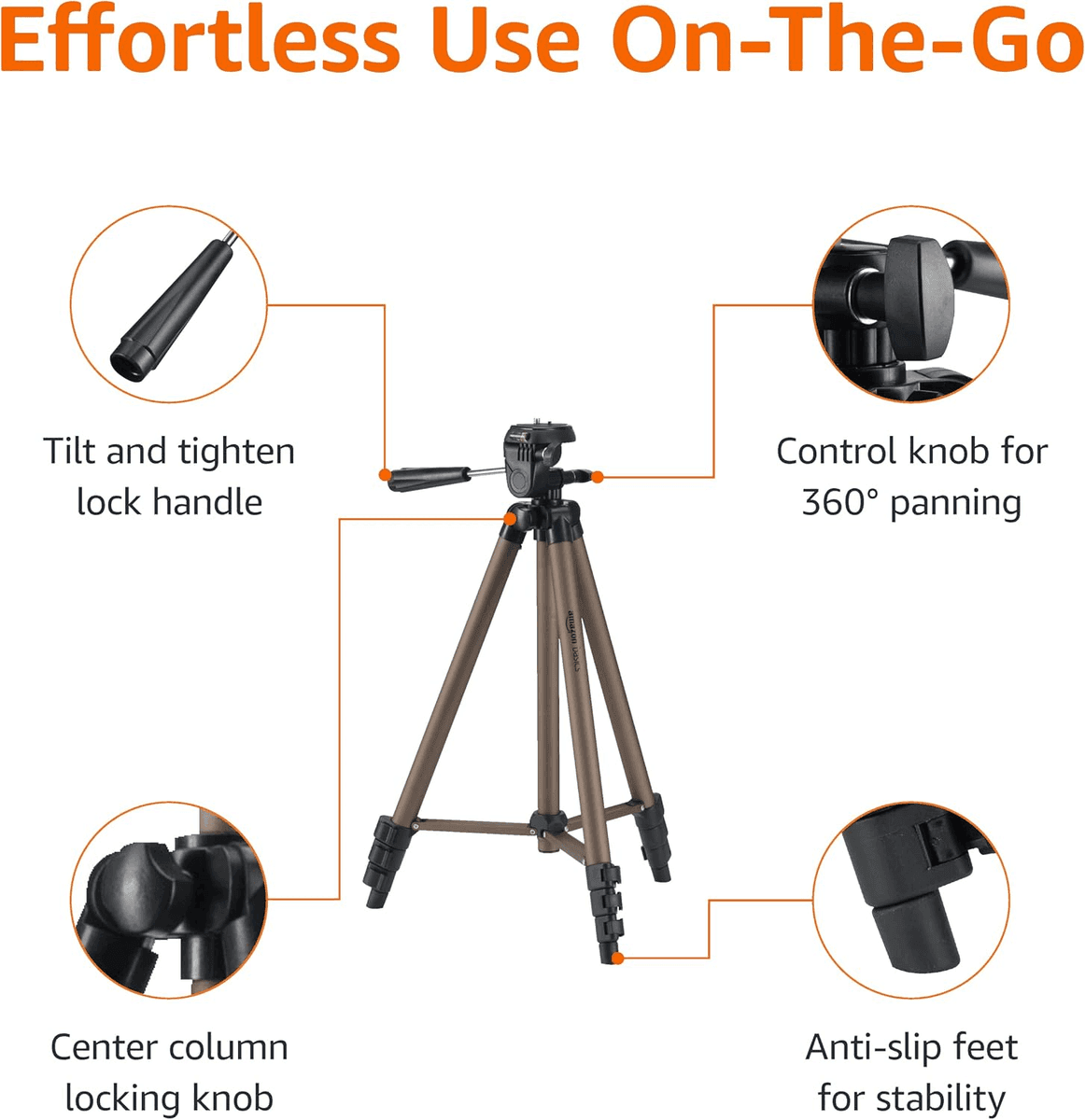 Amazon Basics 50-inch Lightweight Camera Tripod - Champagne image 3
