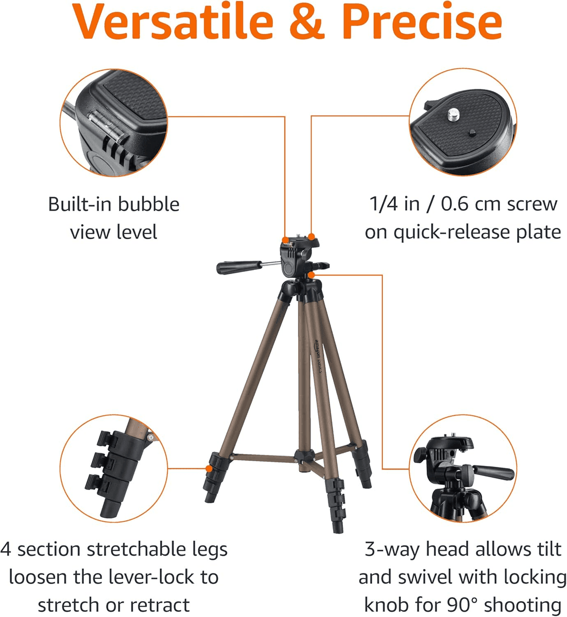Amazon Basics 50-inch Lightweight Camera Tripod - Champagne image 2
