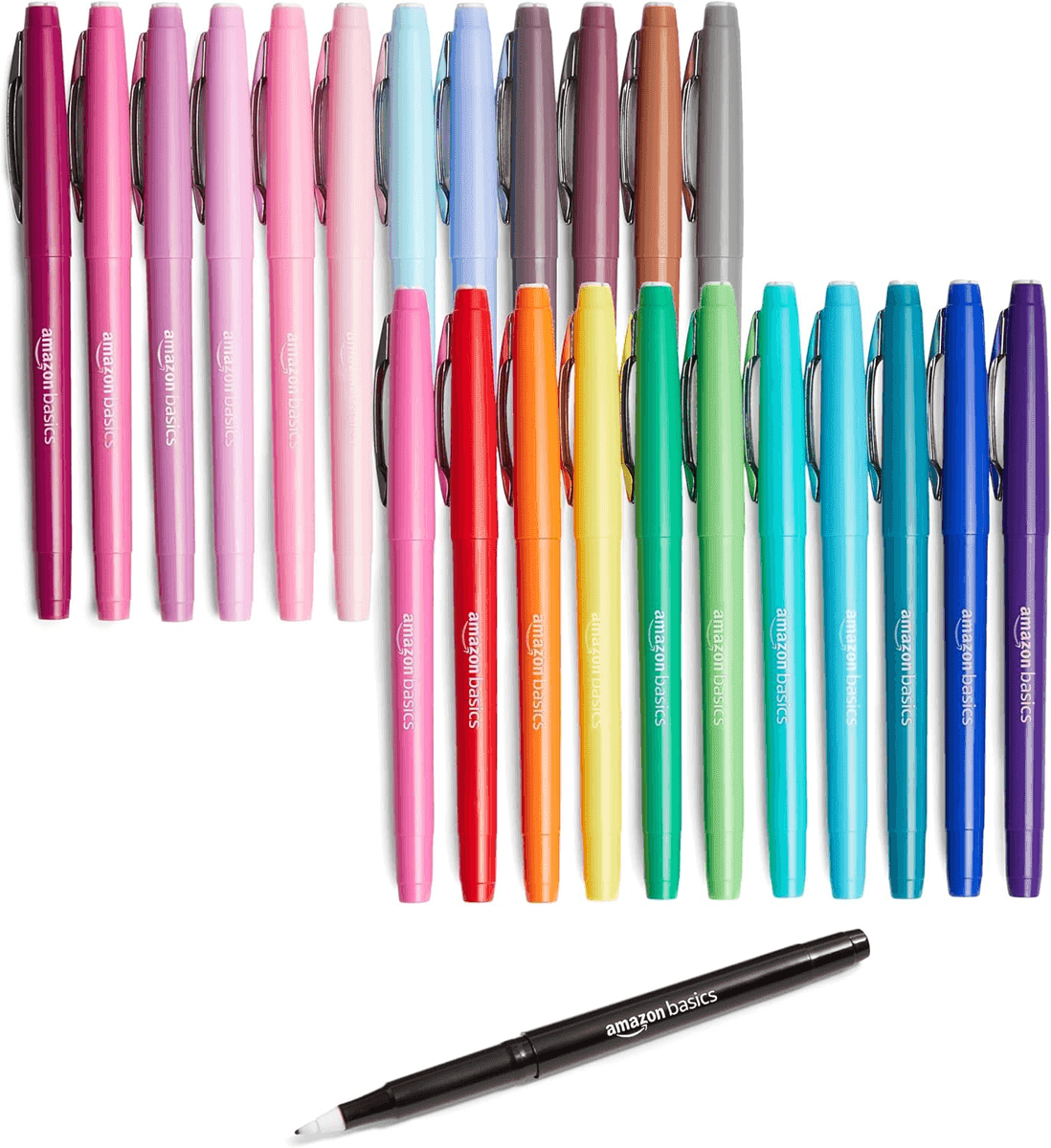 Amazon Basics Felt Tip Marker Pens, Assorted Colors, 24-Pack