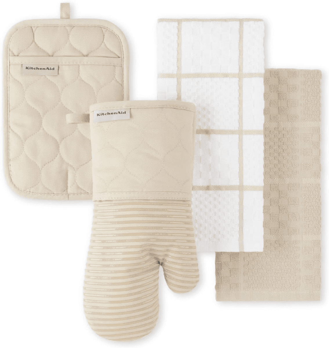 KitchenAid Quilted Kitchen Linen Set, Milkshake Tan, 4-Piece