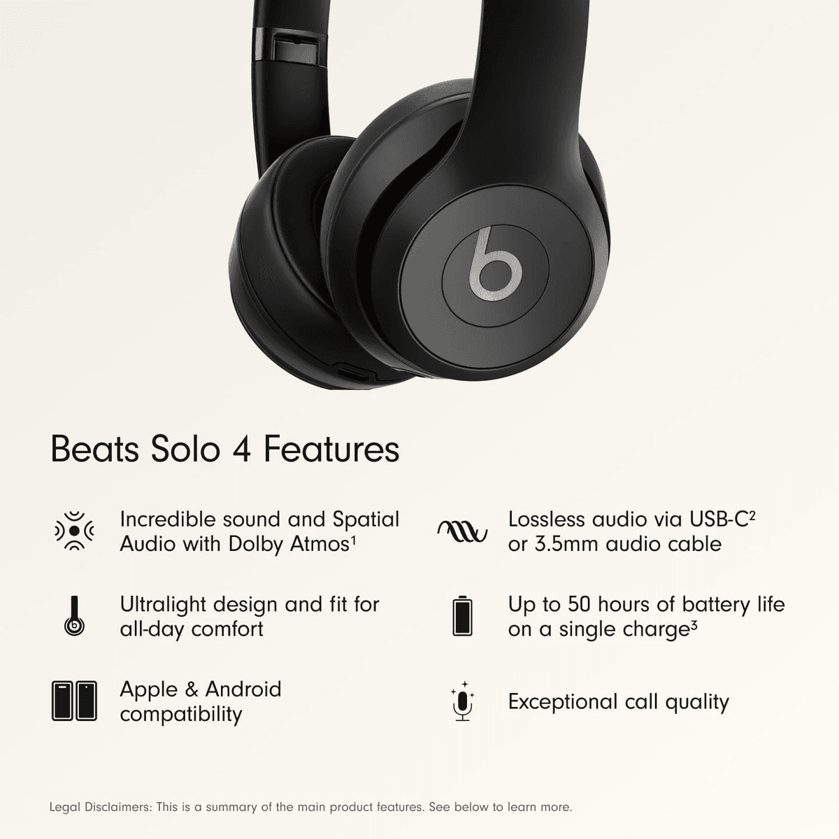 Beats Solo 4 Wireless On-Ear Headphones - Matte Black image 2
