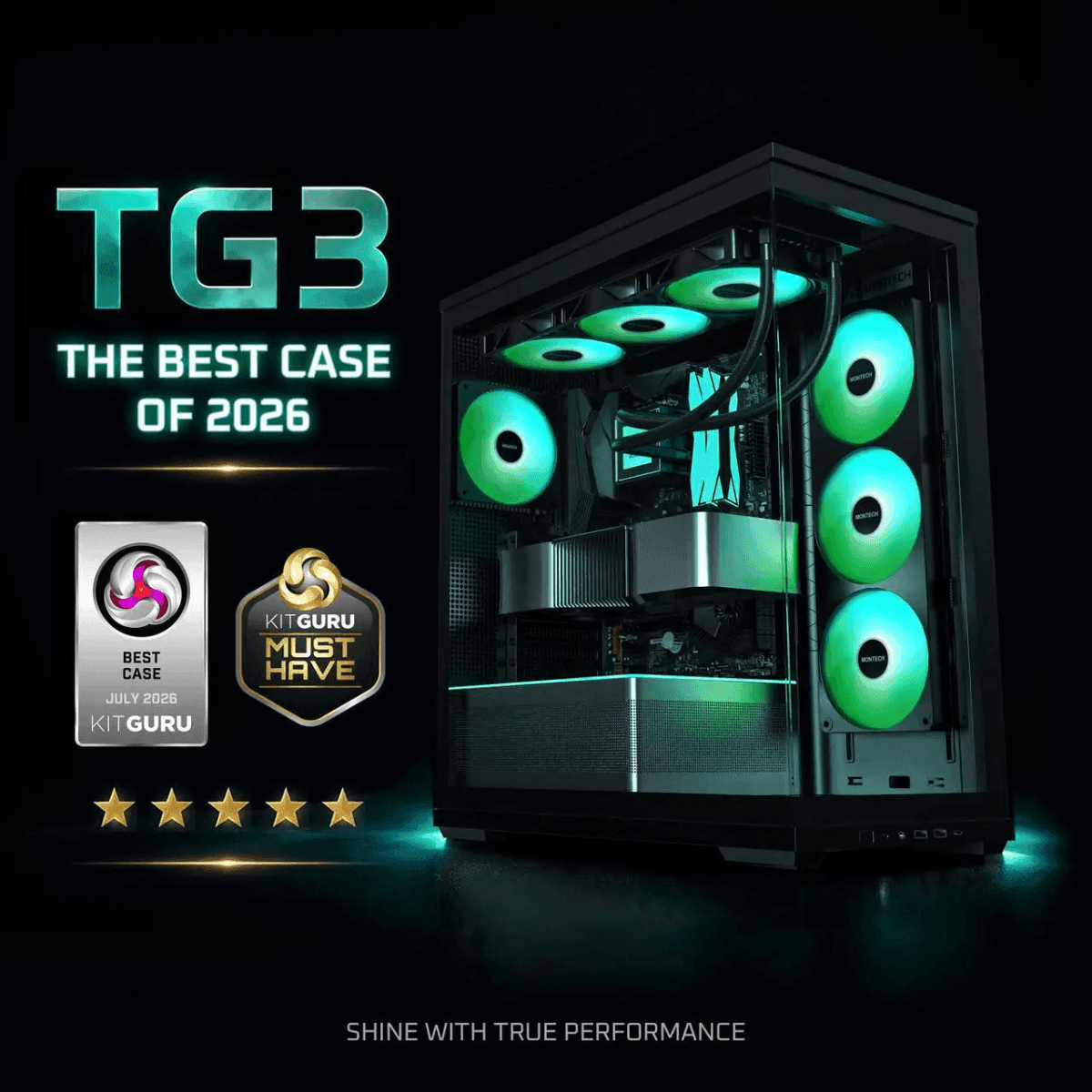 MONTECH TG3 Panoramic ATX Mid-Tower PC Case - Black image 2