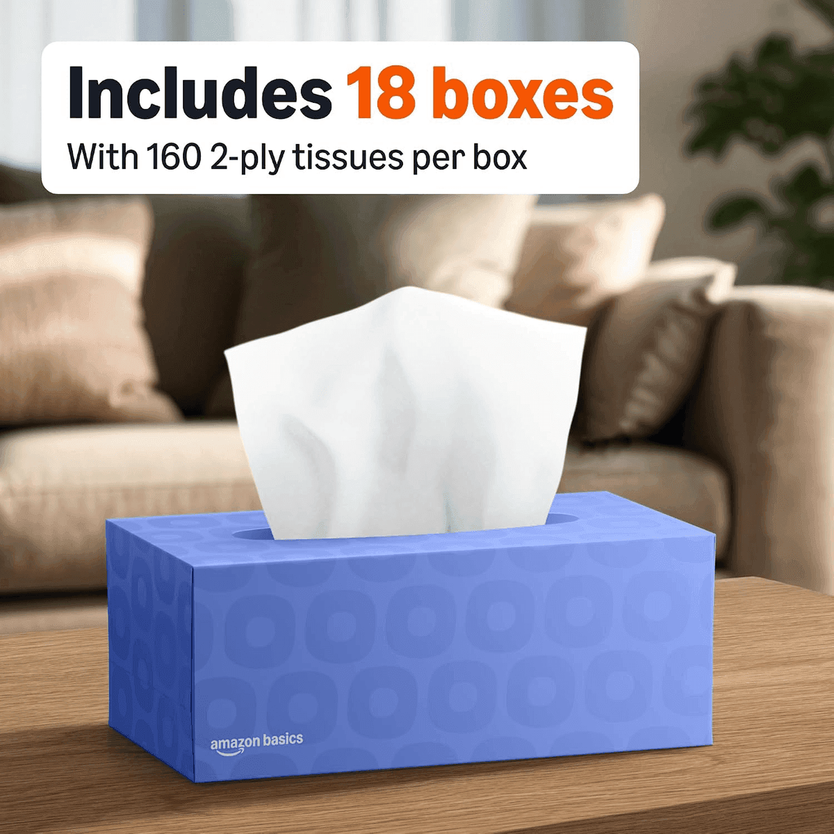 Amazon Basics 2-Ply Facial Tissues - 160 Count, 18 Pack image 2