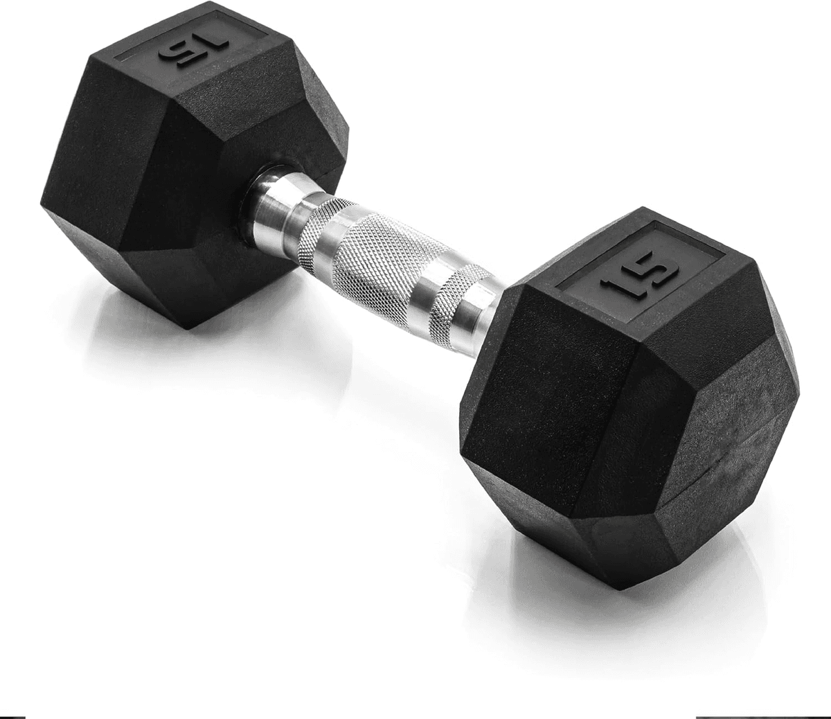 CAP 15 lb Rubber-Coated Hex Dumbbell with Chrome Handle
