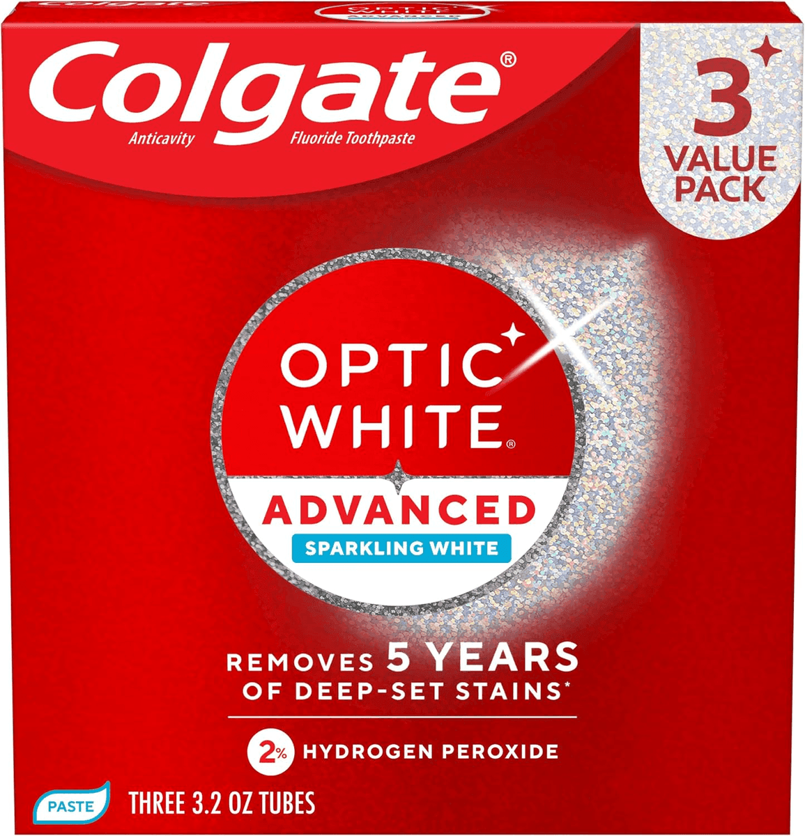 Colgate Optic White Advanced Toothpaste 3.2 oz, 3-Pack