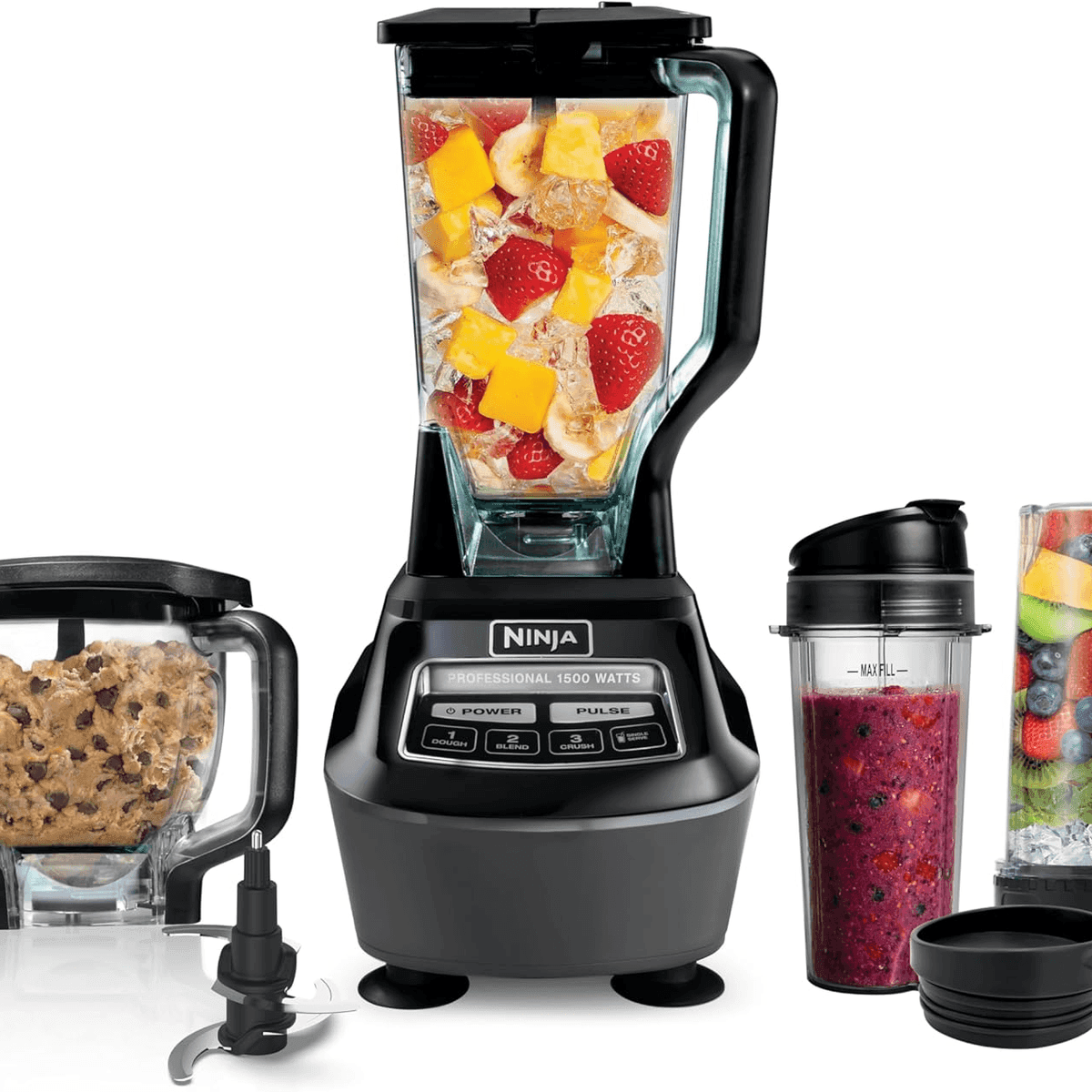 Ninja Kitchen System All-in-One Food Processor & Blender for Smoothies Includes Pitcher, (2) 16 oz. To-Go Cups & 8-Cup Bowl Makes Salsa, Dough, Sha...