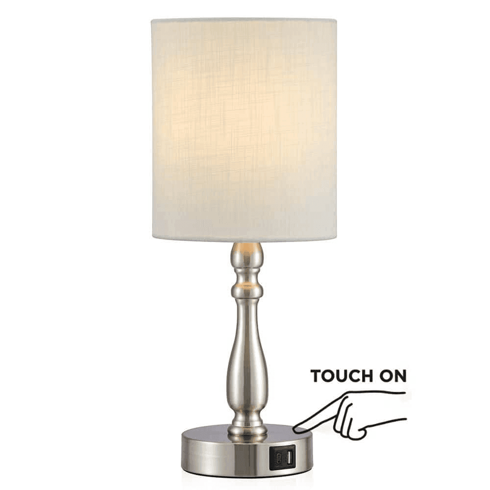 TRUE FINE 16.5-Inch Touch Table Lamp with USB-C (Brushed Steel)