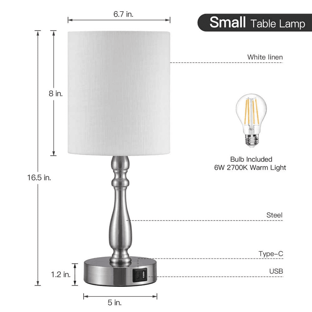 TRUE FINE 16.5-Inch Touch Table Lamp with USB-C (Brushed Steel) image 3