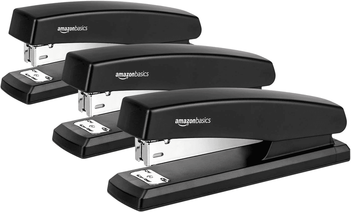 Amazon Basics 25-Sheet Desktop Staplers with 1000 Staples, 3-Pack