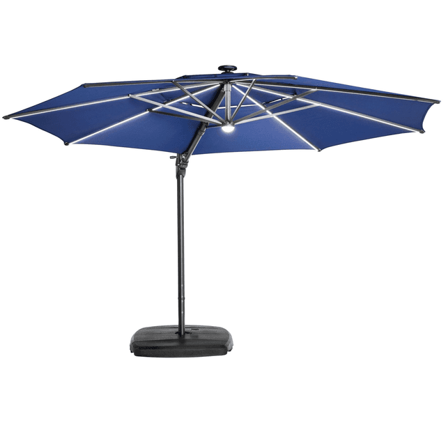 allen + roth 11-ft Aluminum Navy Slide-tilt Cantilever Patio Umbrella with Lights with Base image 1