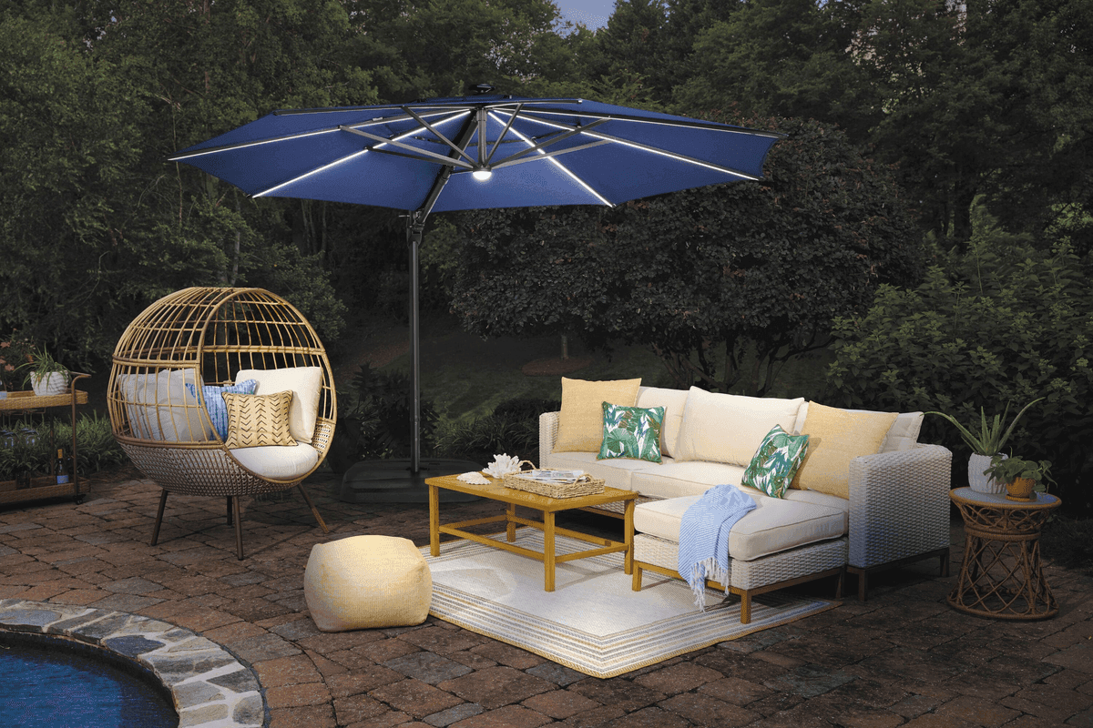 allen + roth 11-ft Aluminum Navy Slide-tilt Cantilever Patio Umbrella with Lights with Base image 2