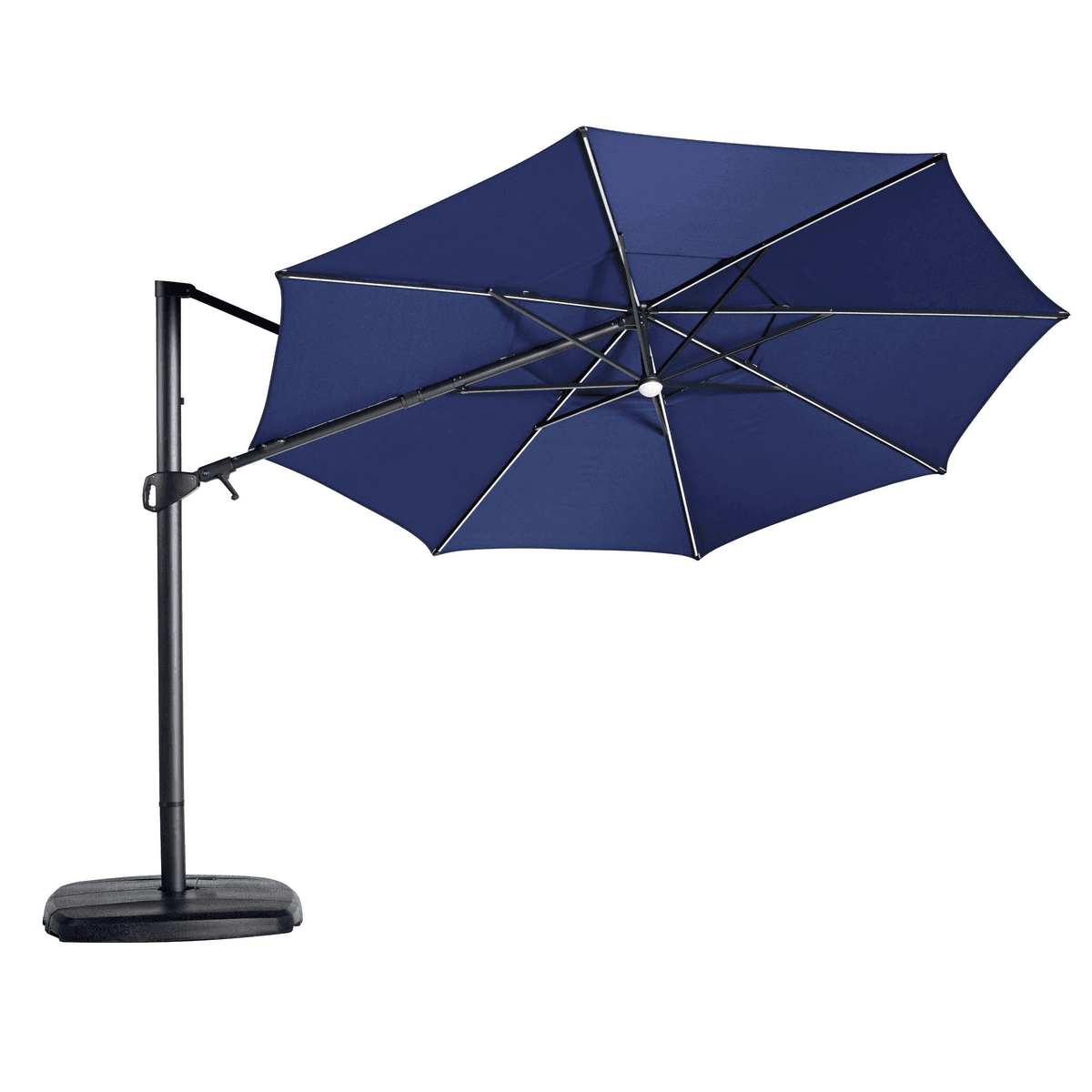 allen + roth 11-ft Aluminum Navy Slide-tilt Cantilever Patio Umbrella with Lights with Base image 3