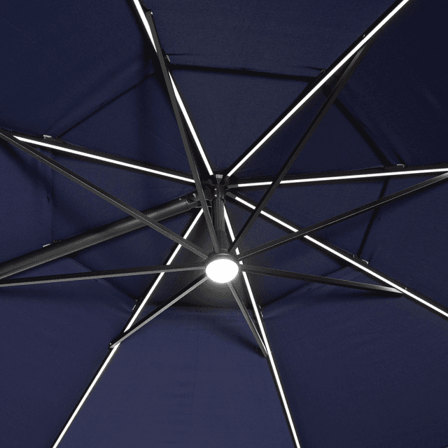 allen + roth 11-ft Aluminum Navy Slide-tilt Cantilever Patio Umbrella with Lights with Base image 5