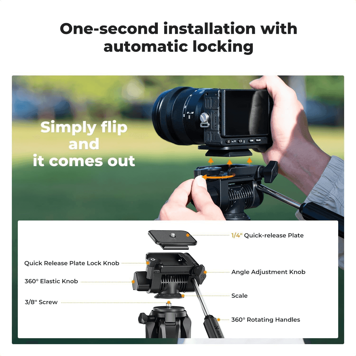 K&F Concept 75-Inch Aluminum Camera Tripod image 5