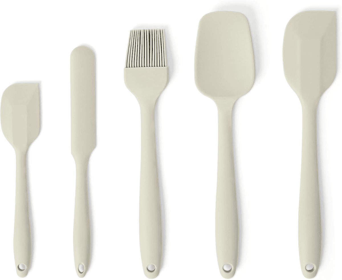 Amazon Basics Heat-Resistant Silicone Spatula Set, Linen Gray (5-Piece)