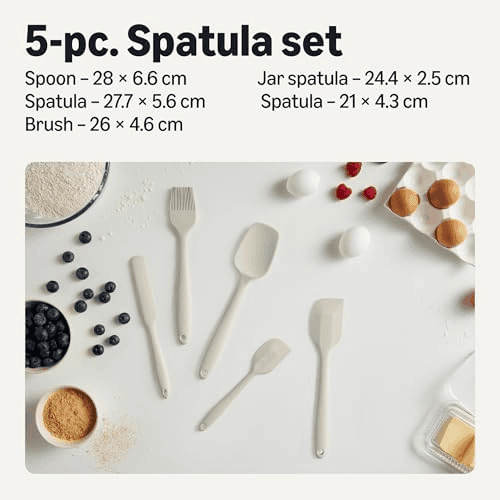 Amazon Basics Heat-Resistant Silicone Spatula Set, Linen Gray (5-Piece) image 2