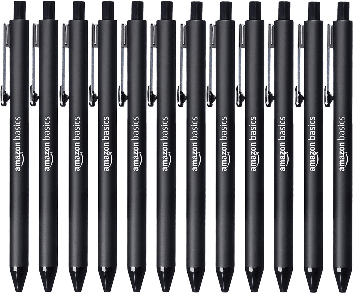 Amazon Basics Retractable Ballpoint Pens, Black (12 Pack)