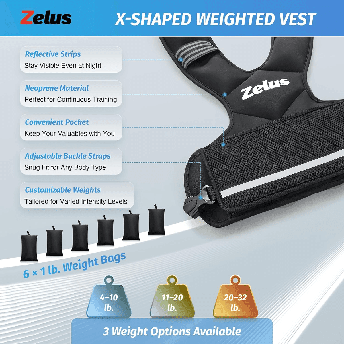 ZELUS Adjustable 4–10 lb Weighted Vest image 2