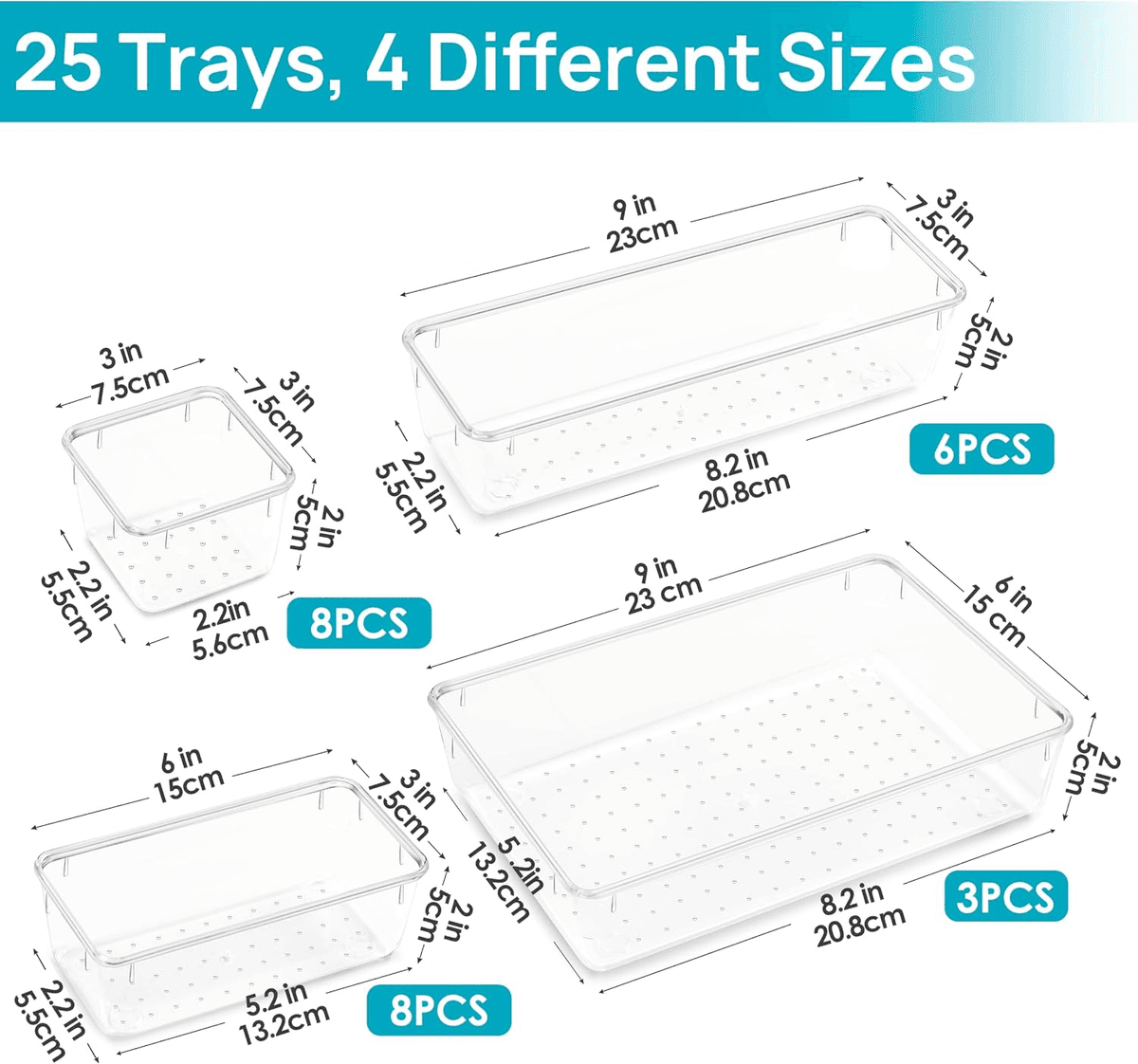 Vtopmart Clear Drawer Organizer Trays, 25-Piece Set image 3