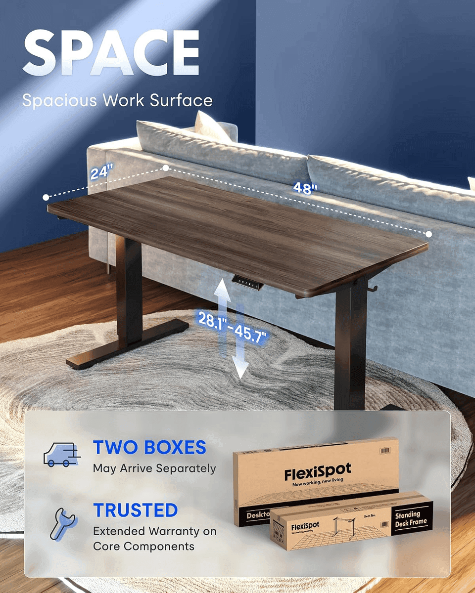 FLEXISPOT EN1 48 x 24-Inch Electric Standing Desk, Black Walnut image 5