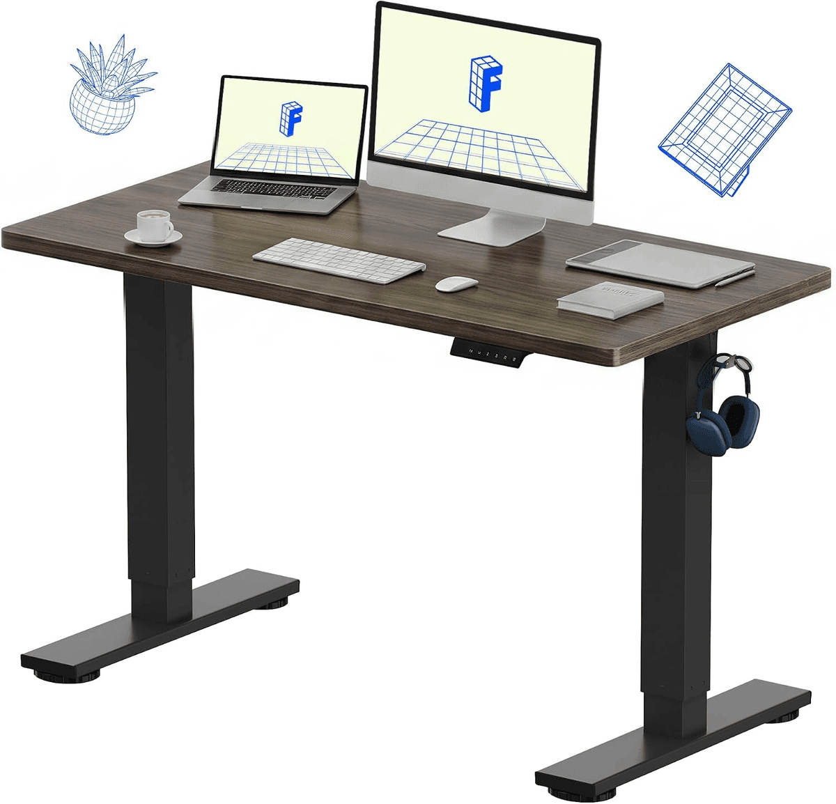 FLEXISPOT EN1 48 x 24-Inch Electric Standing Desk, Black Walnut