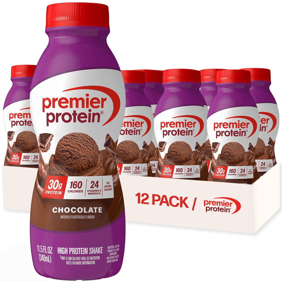 Premier Protein Chocolate 30g Protein Shakes, 11.5 Fl Oz, 12 Pack