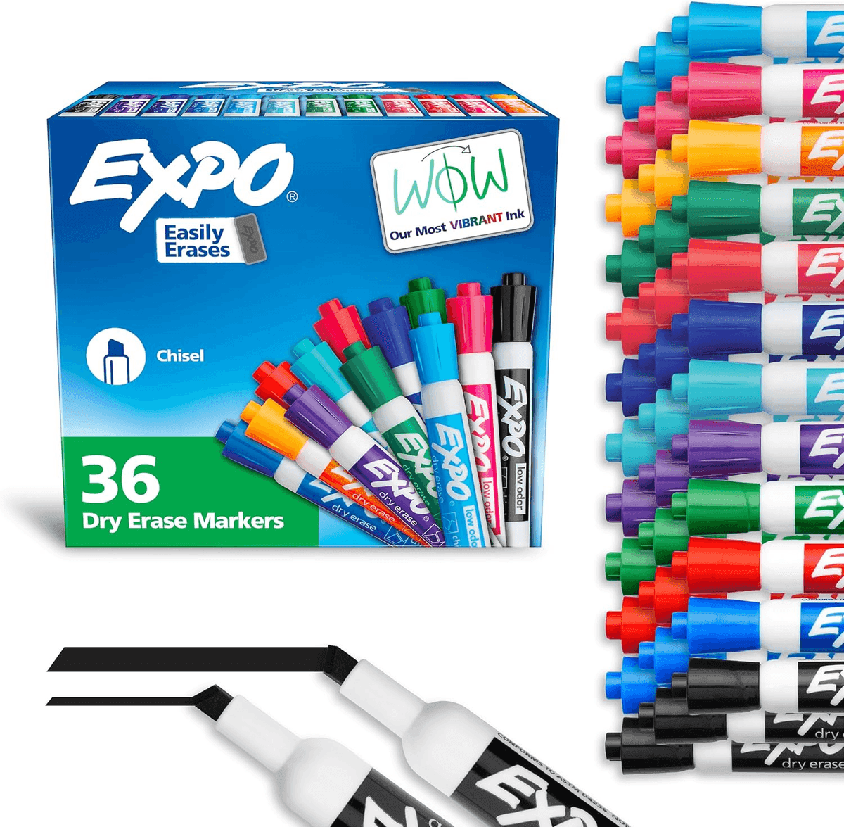EXPO Low-Odor Chisel-Tip Dry Erase Markers - 36 Count