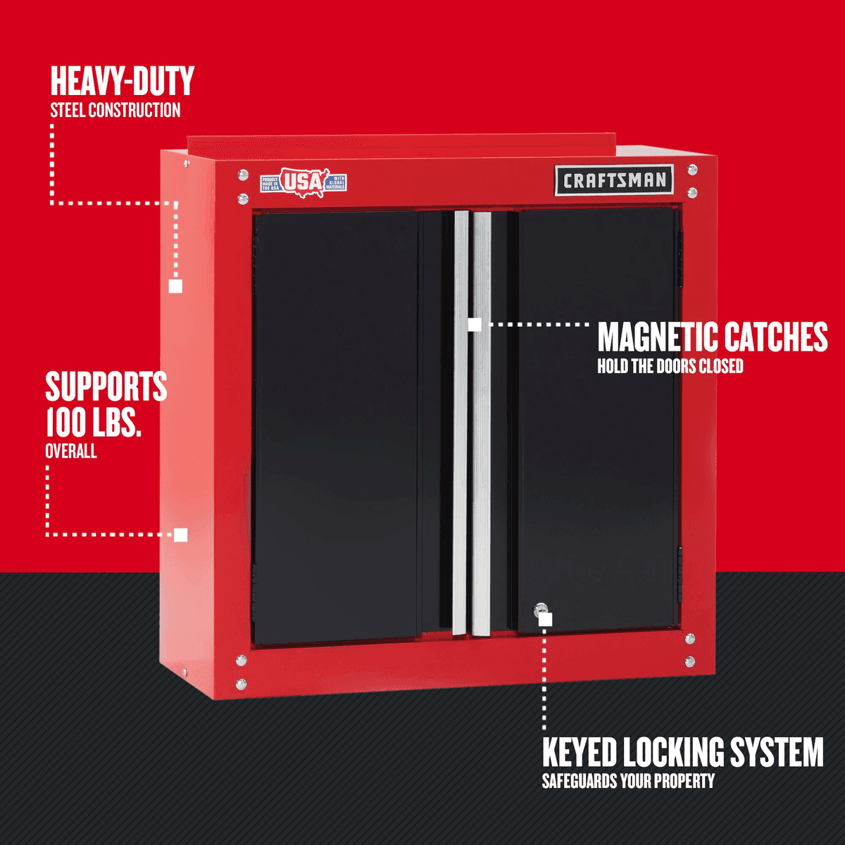 CRAFTSMAN 28-Inch Wall-Mounted Steel Garage Cabinet - Red and Black image 3