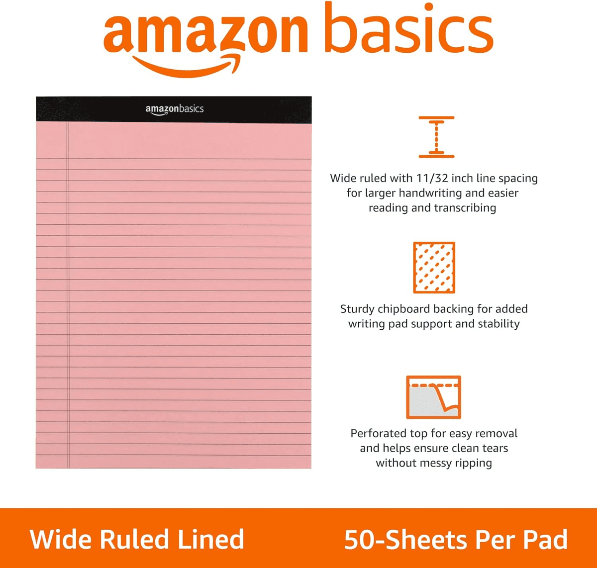 Amazon Basics Wide-Ruled Pastel Writing Pads - 6 Pack, 300 Sheets image 2