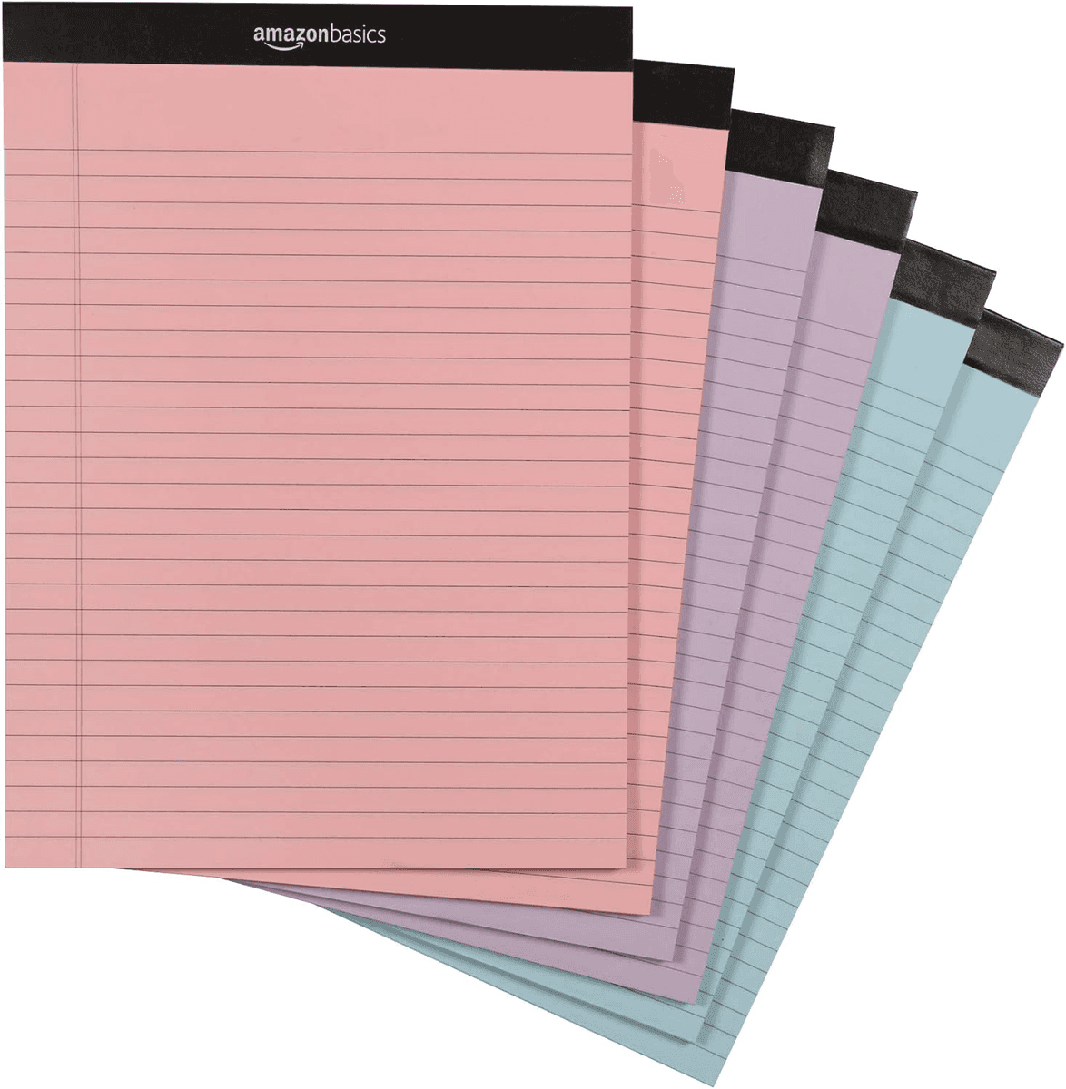 Amazon Basics Wide-Ruled Pastel Writing Pads - 6 Pack, 300 Sheets