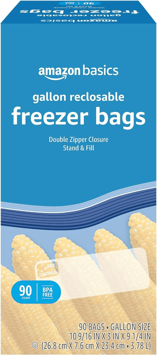 Amazon Basics Gallon Freezer Bags with Double Zipper - 90 Count
