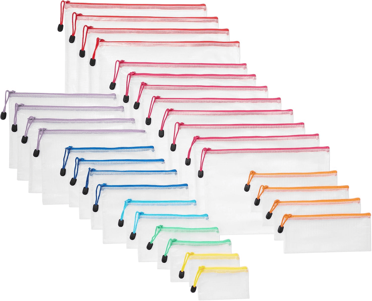 Amazon Basics Mesh Zipper Pouch Bags, 8 Sizes, 30-Pack