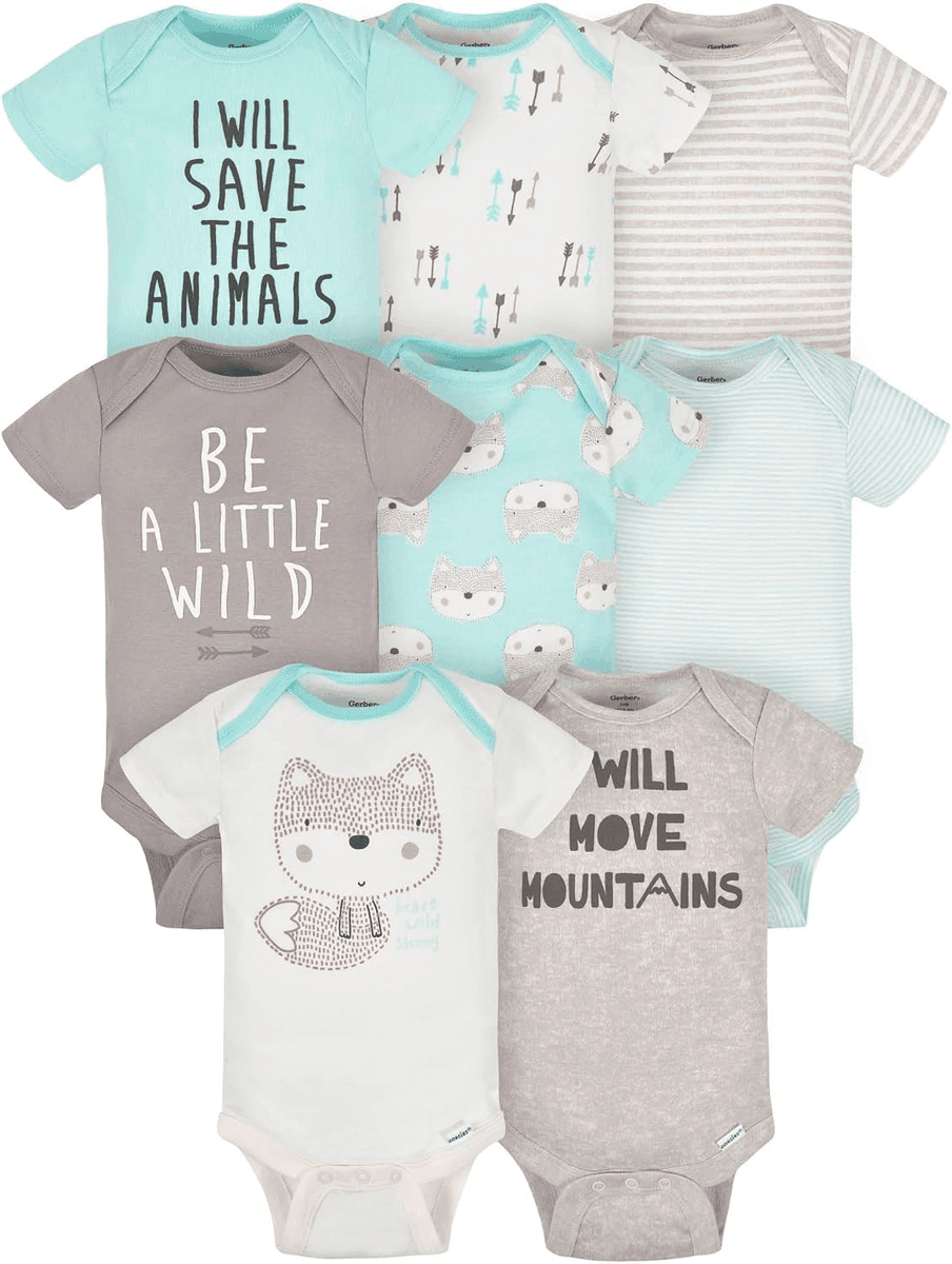 Gerber Baby Boys 8-Pack Short Sleeve Onesies Bodysuits - Fox, 3-6 Months