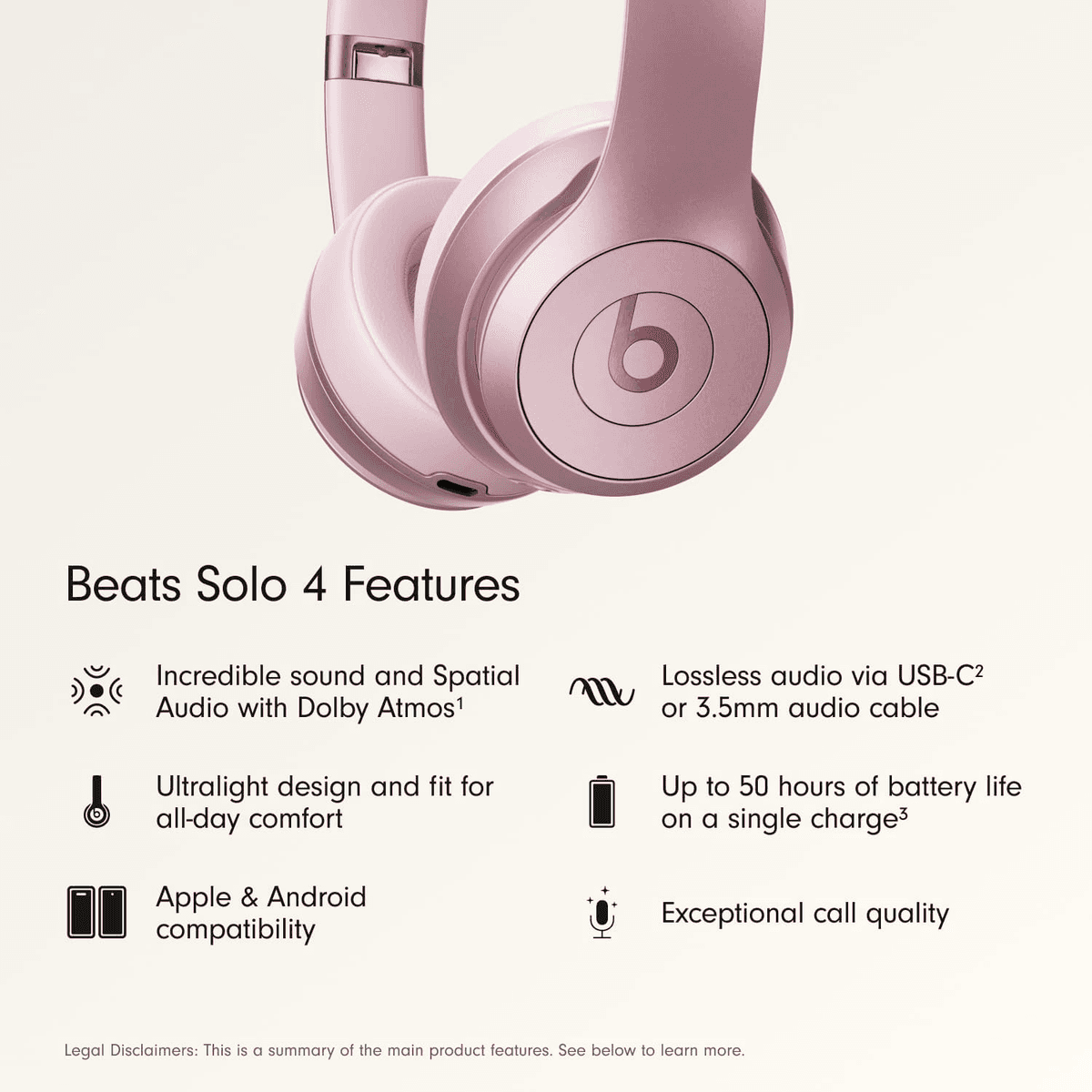 Beats Solo 4 Wireless On-Ear Headphones - Metallic Pink image 2
