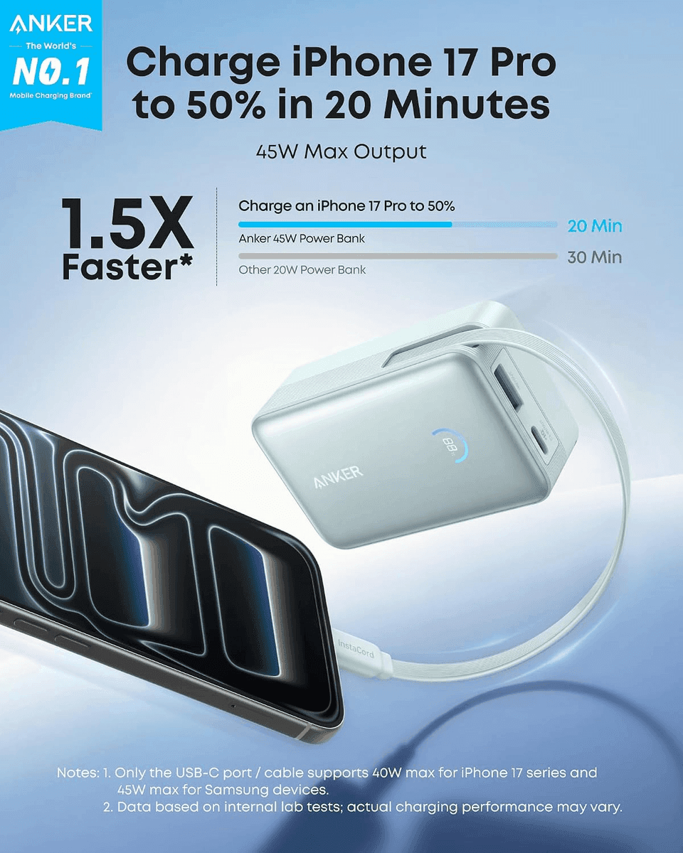Anker Nano 10,000mAh 45W Power Bank with Retractable USB-C Cable - Green image 2