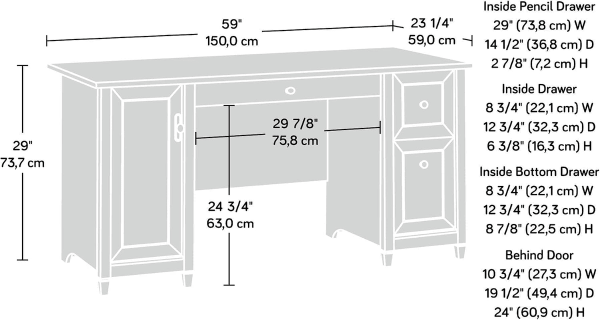 Sauder Edge Water Computer Desk with Storage Drawers - Estate Black image 3