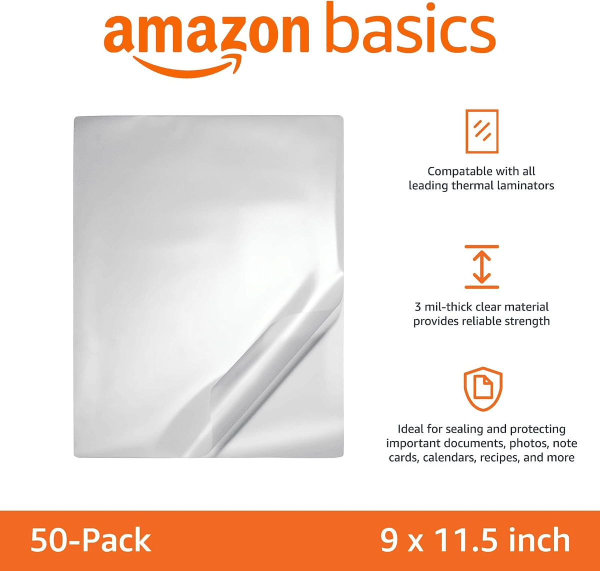 Amazon Basics Thermal Laminating Sheets 50-Pack - 9 x 11.5 Inch image 2