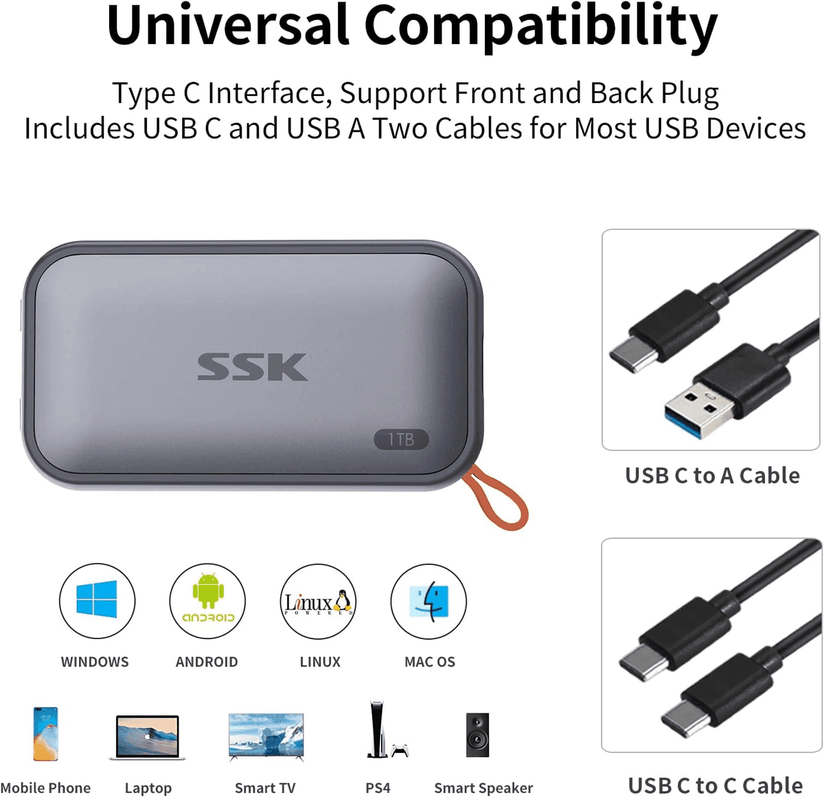 SSK 1TB USB 3.2 Gen 2 Portable SSD - Gray image 4