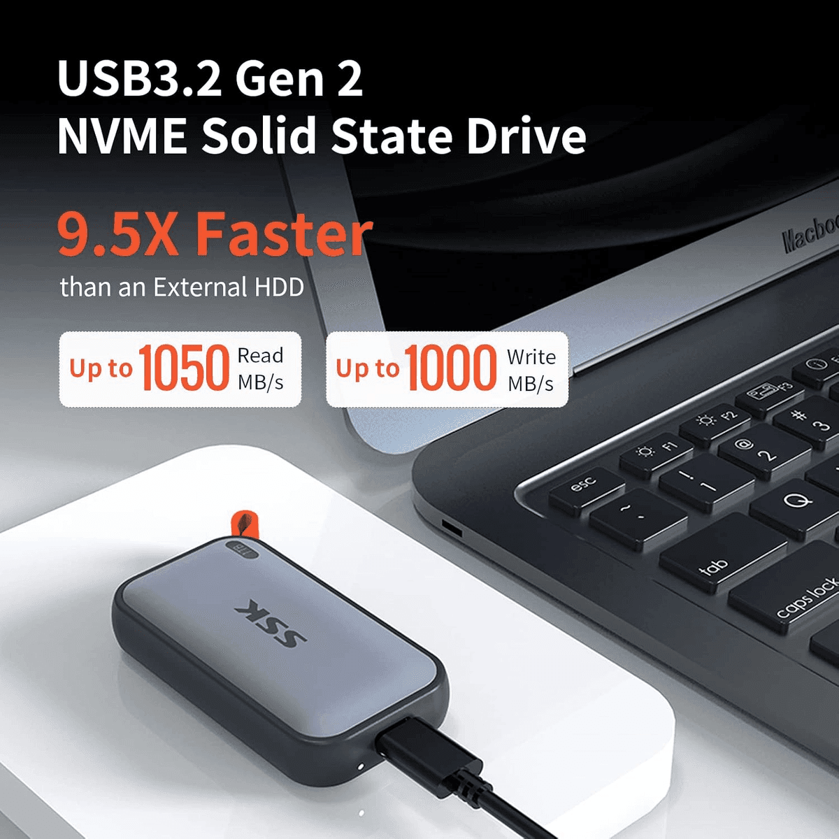 SSK 1TB USB 3.2 Gen 2 Portable SSD - Gray image 2