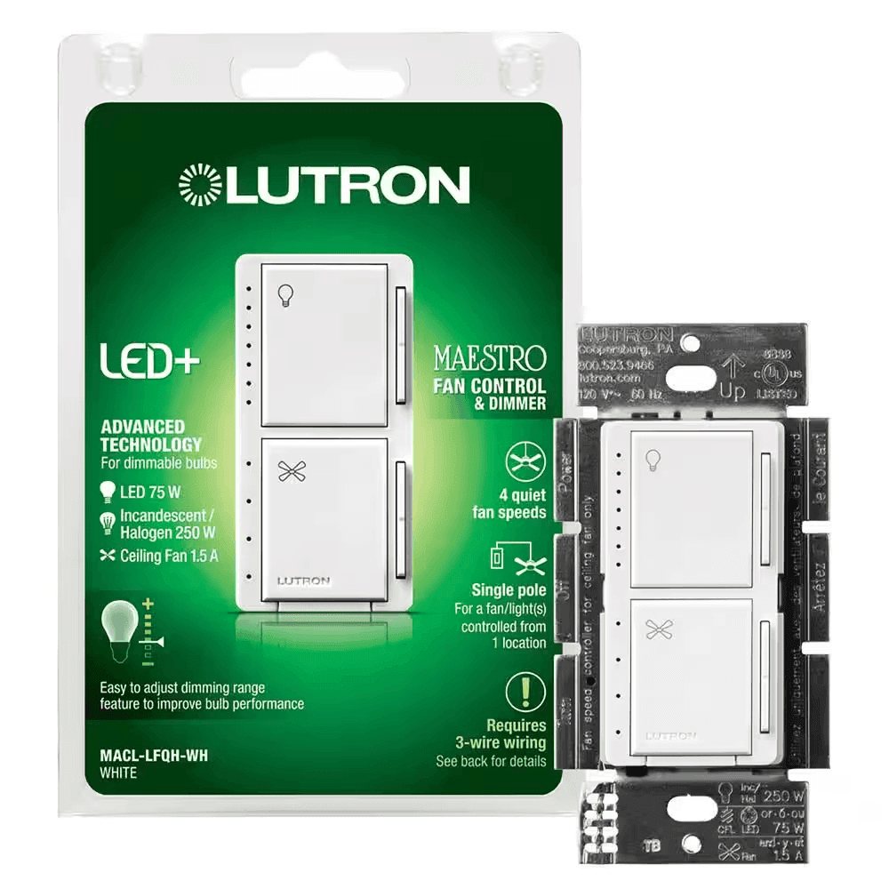Lutron Maestro Fan Control and LED Light Dimmer - White