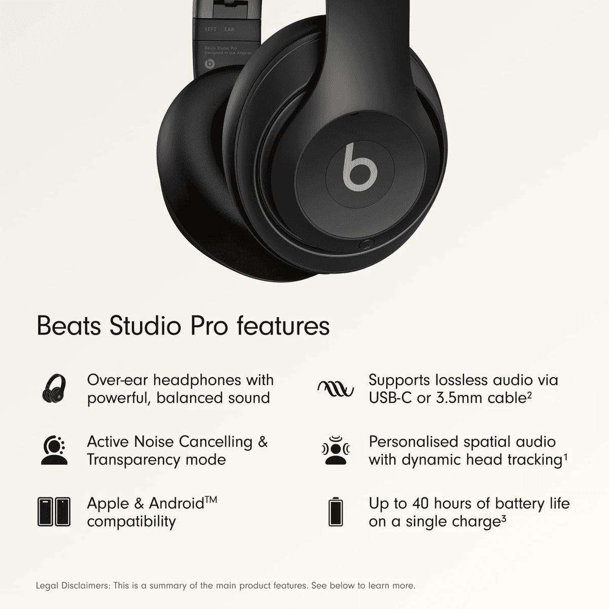 Beats Studio Pro Wireless Noise-Cancelling Headphones - Black image 2
