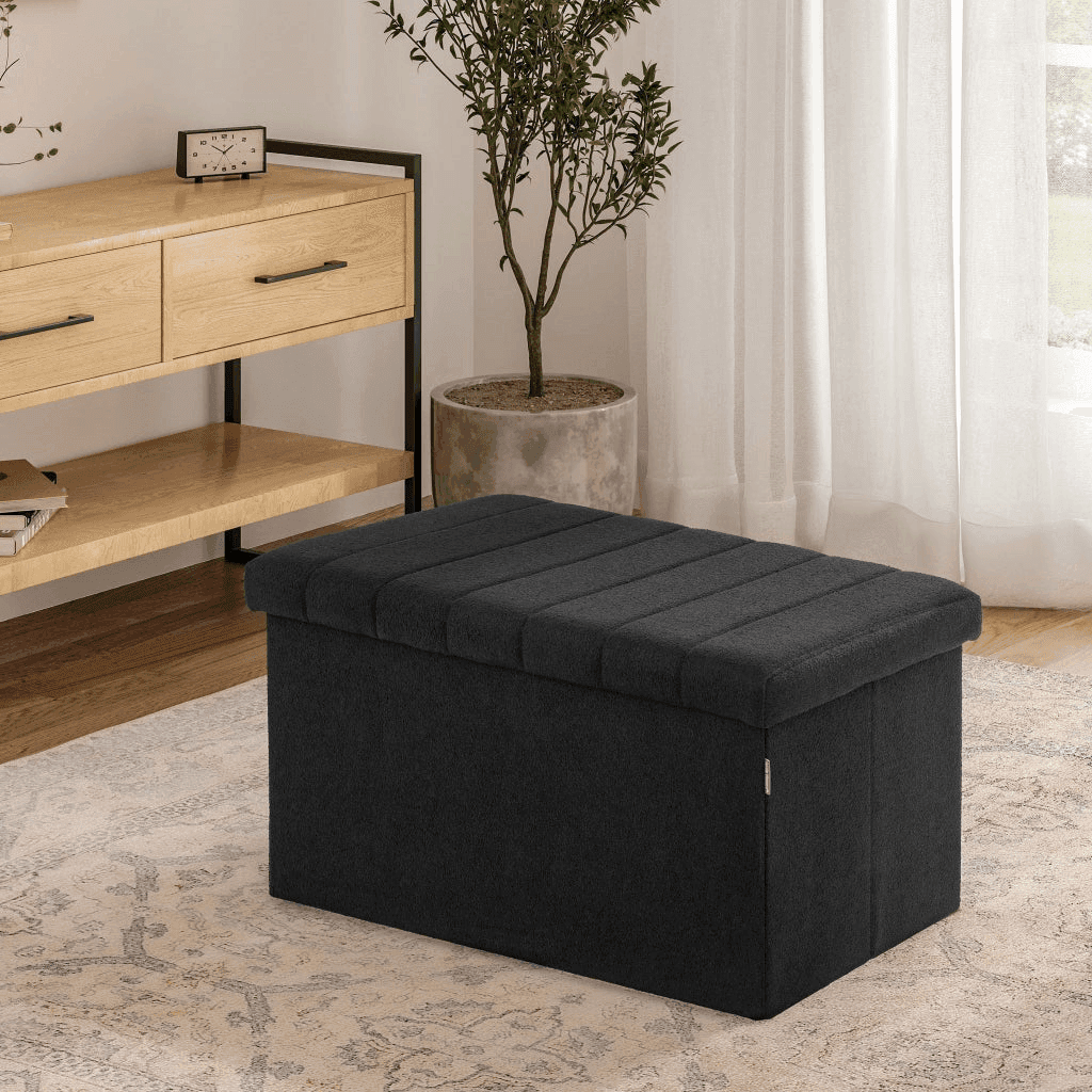 Seville Classics Boucle Foldable Storage Trunk - Black
