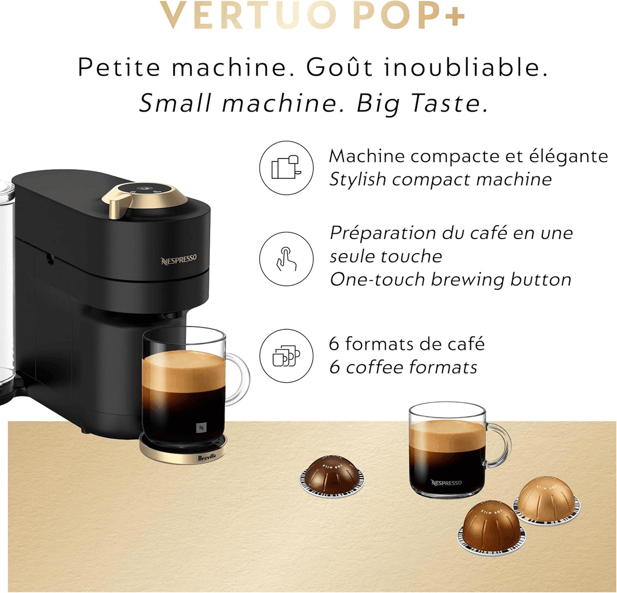 Nespresso Vertuo Pop+ Coffee & Espresso Maker - Black & Gold image 2