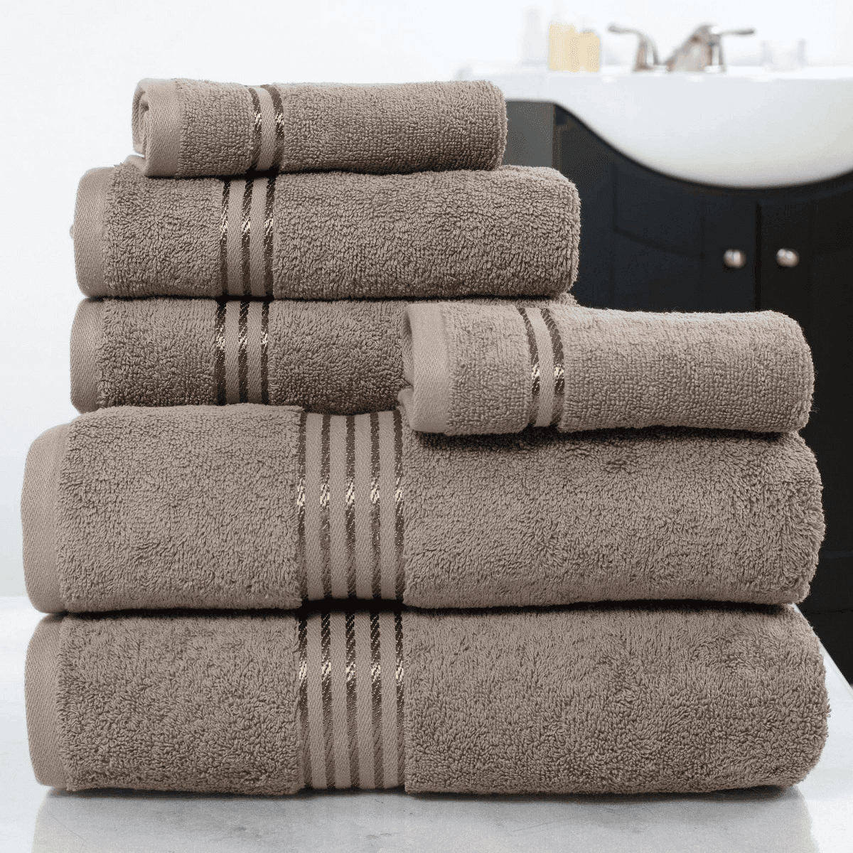 Yorkshire Home 6-Piece Cotton Hotel Bath Towel Set - Taupe
