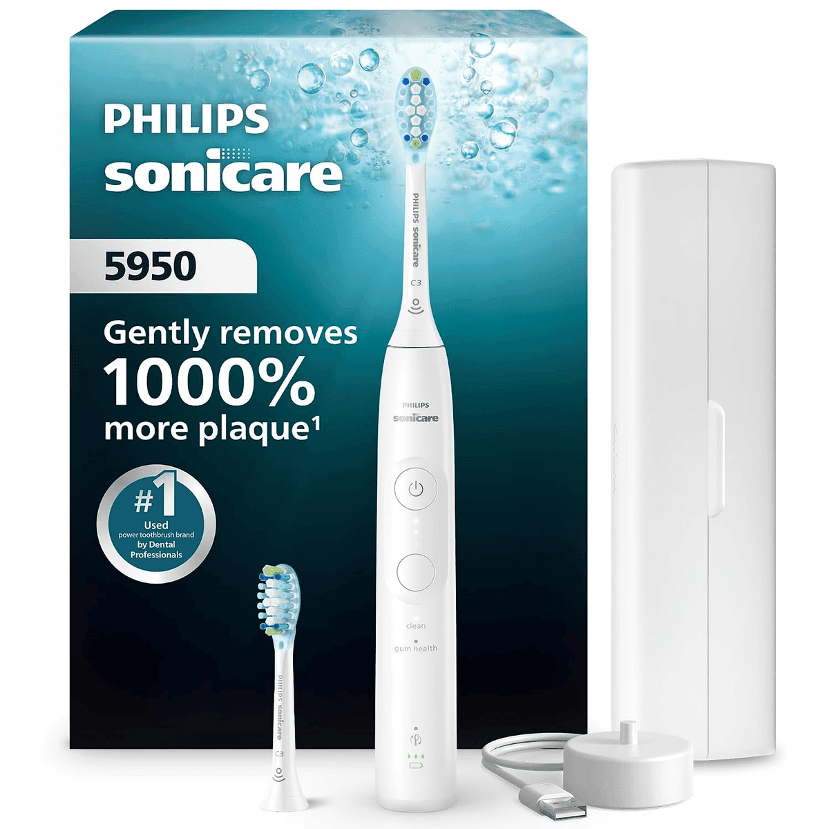Philips Sonicare 5950 Rechargeable Electric Toothbrush with 2 Brush Heads - White