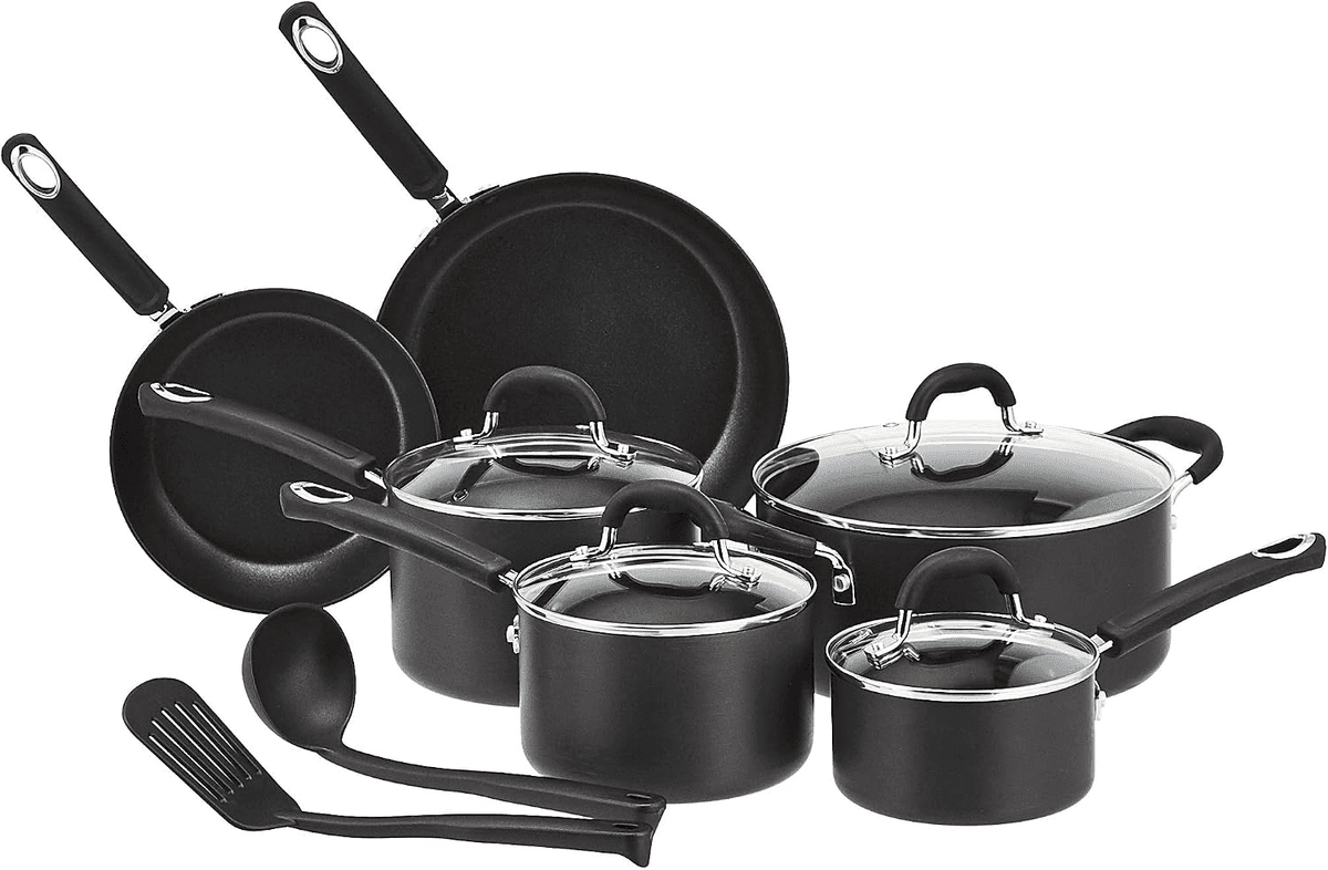 Amazon Basics 12-Piece Hard-Anodized Nonstick Cookware Set