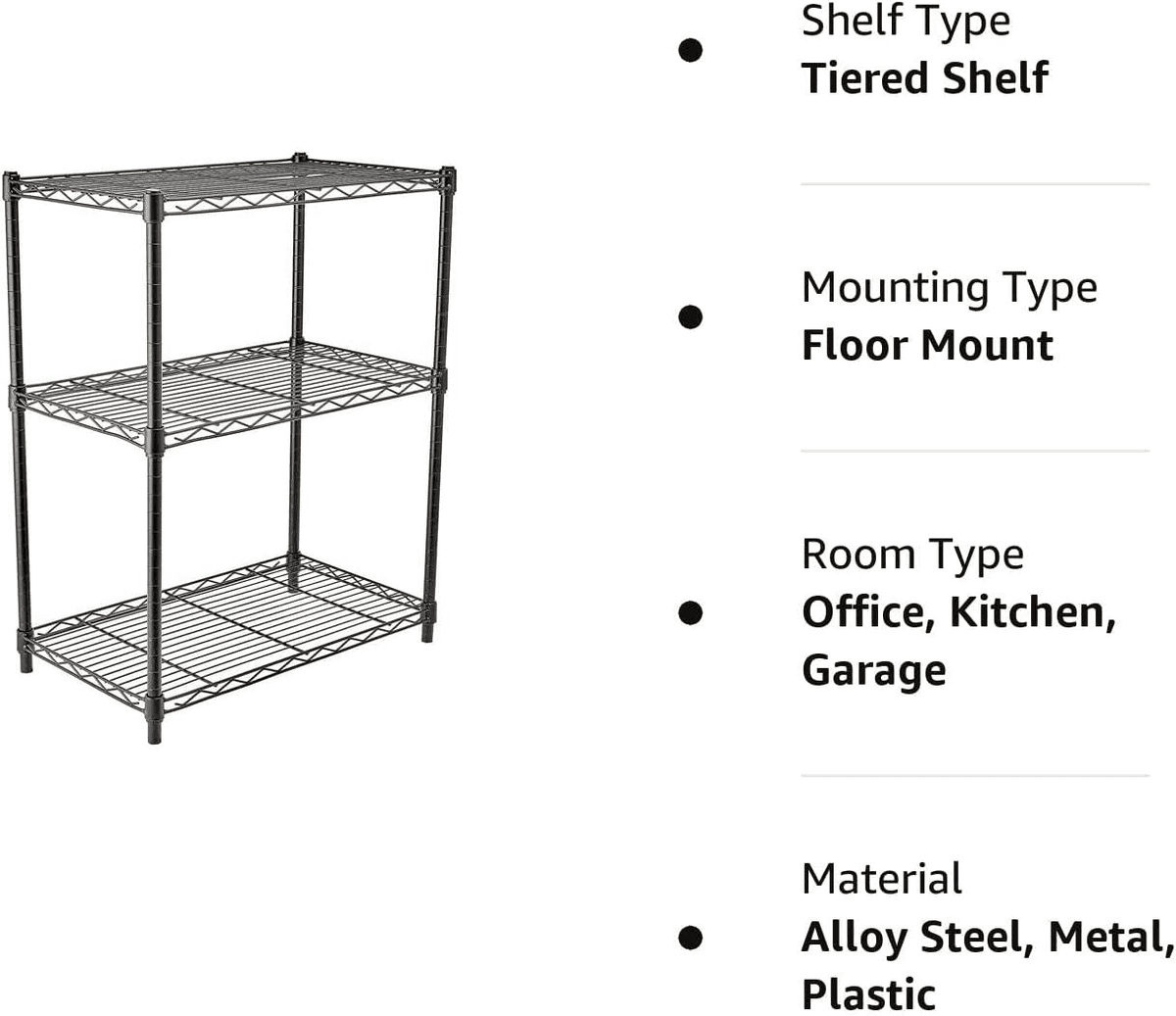 Amazon Basics 3-Shelf Adjustable Steel Wire Rack (Black) image 5