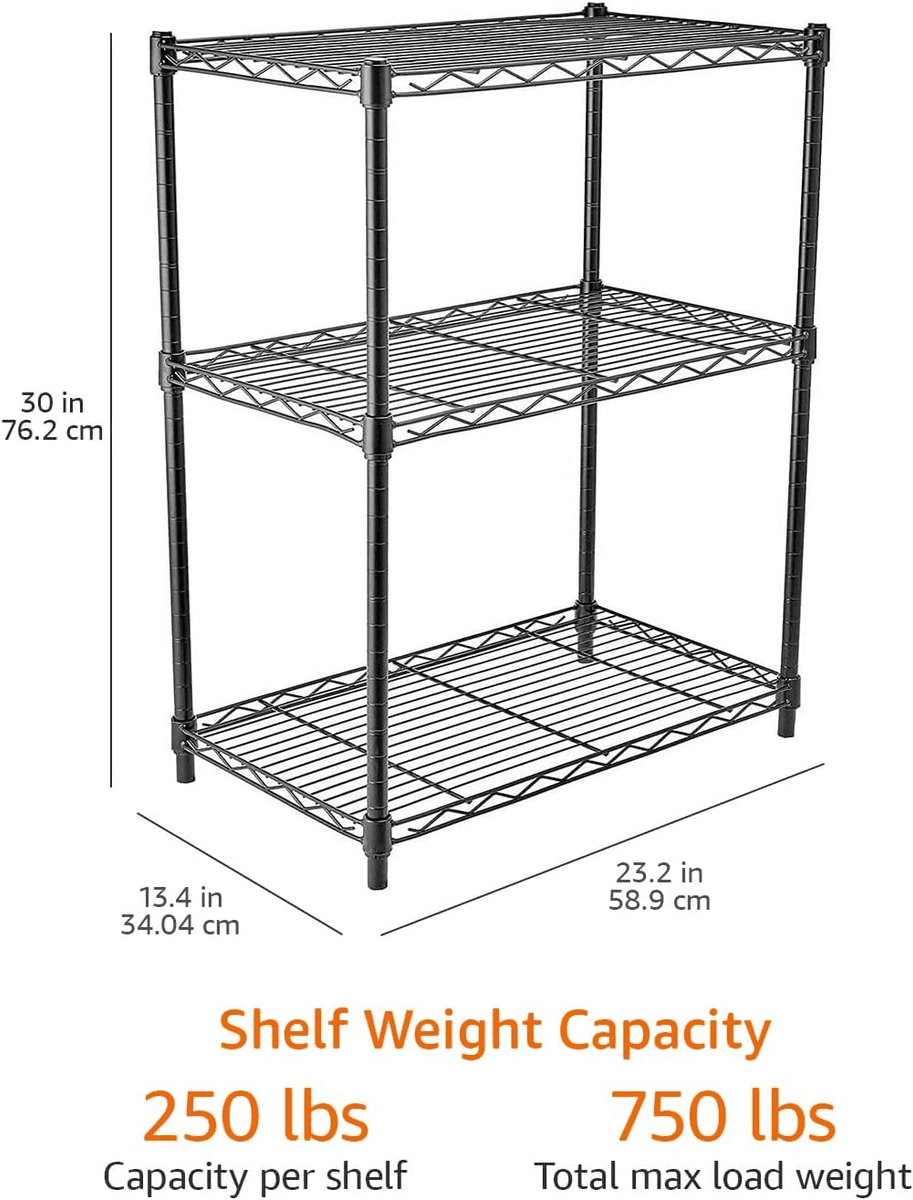 Amazon Basics 3-Shelf Adjustable Steel Wire Rack (Black) image 3