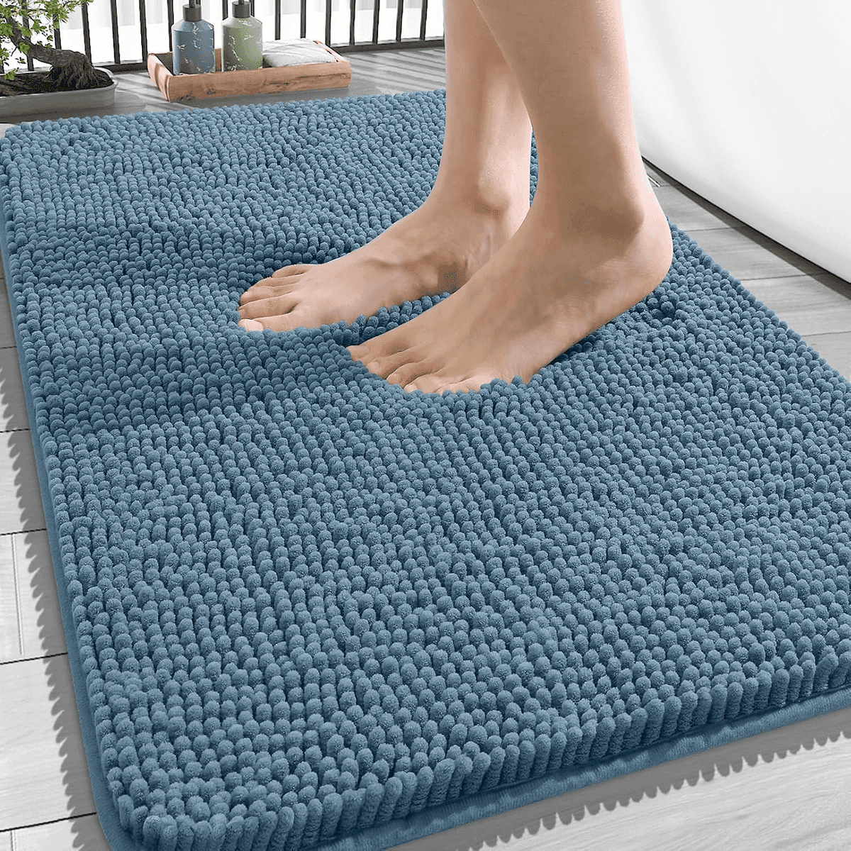 OLANLY Chenille Bathroom Rug, 34 x 21 Inches, Airy Blue