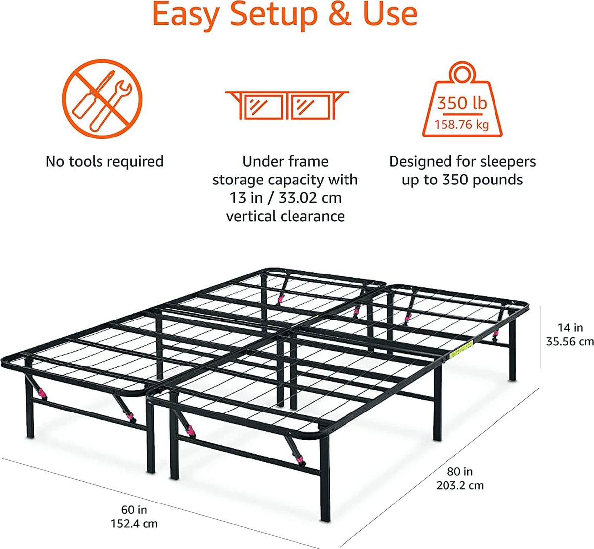Amazon Basics 14-Inch Folding Platform Bed Frame - Queen image 2